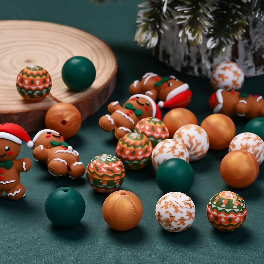 Christmas 3D Gingerbread Man Silicone Beads Set