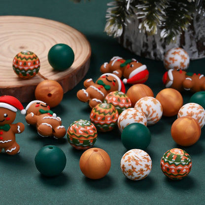 Christmas 3D Gingerbread Man Silicone Beads Set