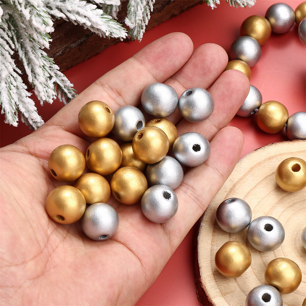 Gold & Silver Round Wooden Beads