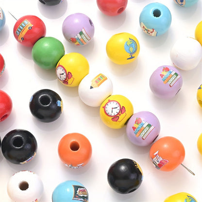 10PCS 16mm Colorful Patterned Wooden Bead Set