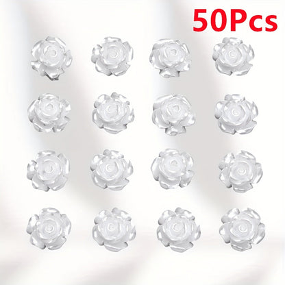 50/100-Piece 6/8/10 mm White Camellia Flatback Beads
