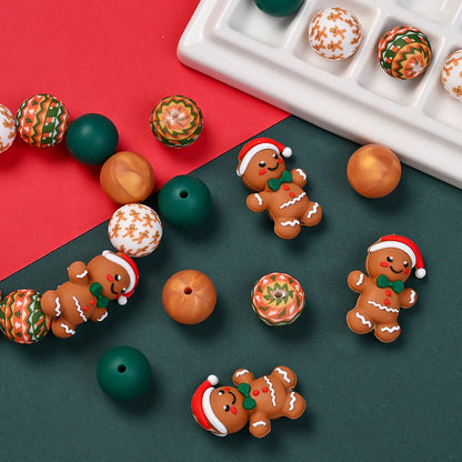 Christmas 3D Gingerbread Man Silicone Beads Set
