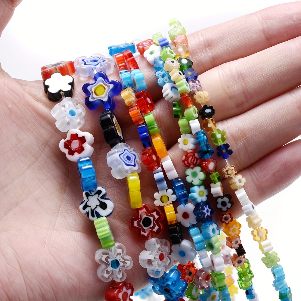 Transparent Floral Glazed Beads