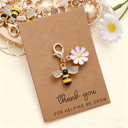 Yellow Bee and Flower Keychain with Thank You Card