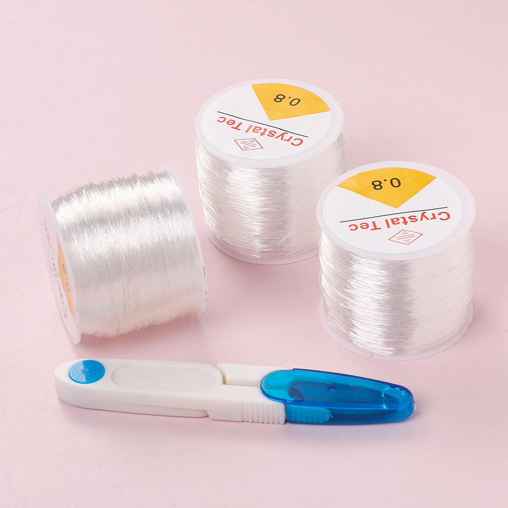 3 Rolls 0.8mm Elastic Beading Cord with Scissors
