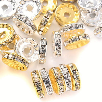 20PCS 4×12mm Rhinestone Round Gold & Silver Spacer Bead Set