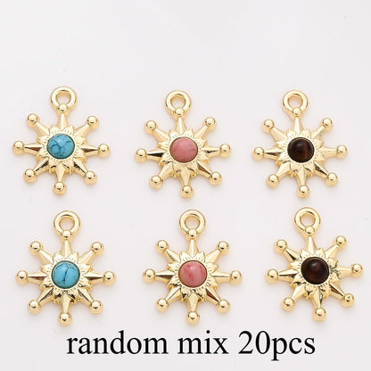 20PCS Eight-Pointed Star Charms with Half-Round Stone Beads