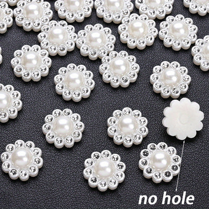 White Imitation Pearl Sunflower Flatback Beads