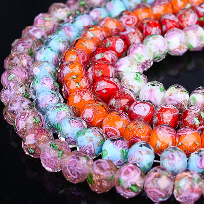 Faceted Rose Flower Glass Beads