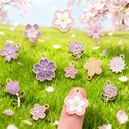 20/50PCS Purple Flower Enamel Charm Pendant Set