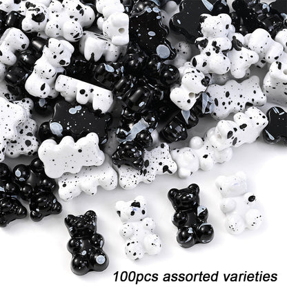 100/200pcs Star Heart Butterfly Beads Acrylic Black & White Graffiti