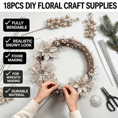 18-Piece Sparkling Artificial Berry Champagne Floral Branches