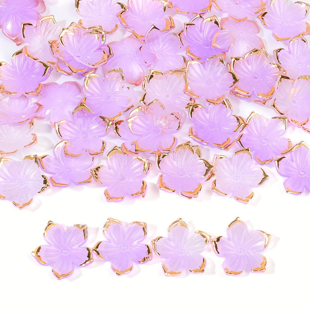 50PCS Gold-Edged Five-Petal Acrylic Flower Bead Set