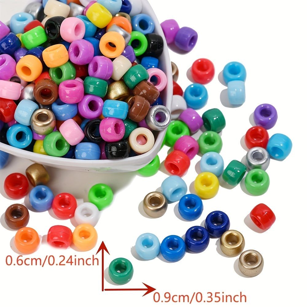 100pcs Colorful Acrylic Big Hole Pony Beads- 6x9mmLarge Hole Beads