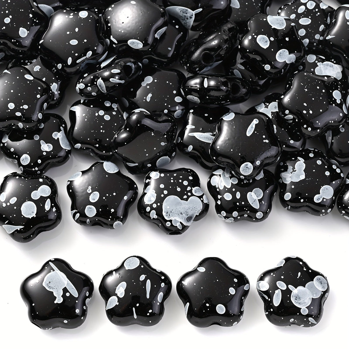 Black and White Plum Blossom Acrylic Spacer Beads