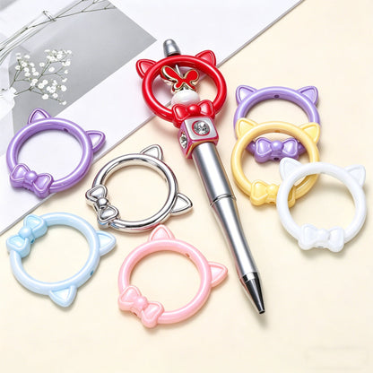 5PCS Acrylic Electroplated Cat Head Bow Bead Set