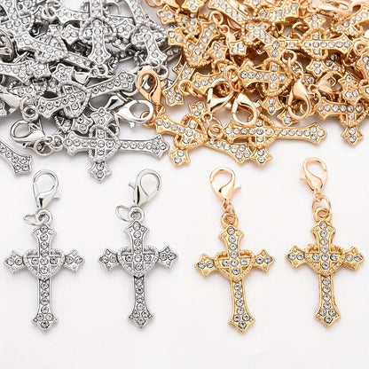 20-Piece White & Gold Rhinestone Cross Keychain Set