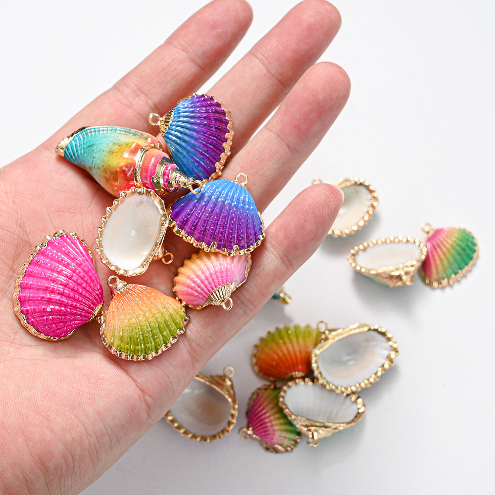 Colorful Gold-Trimmed Shell Pendant Charms