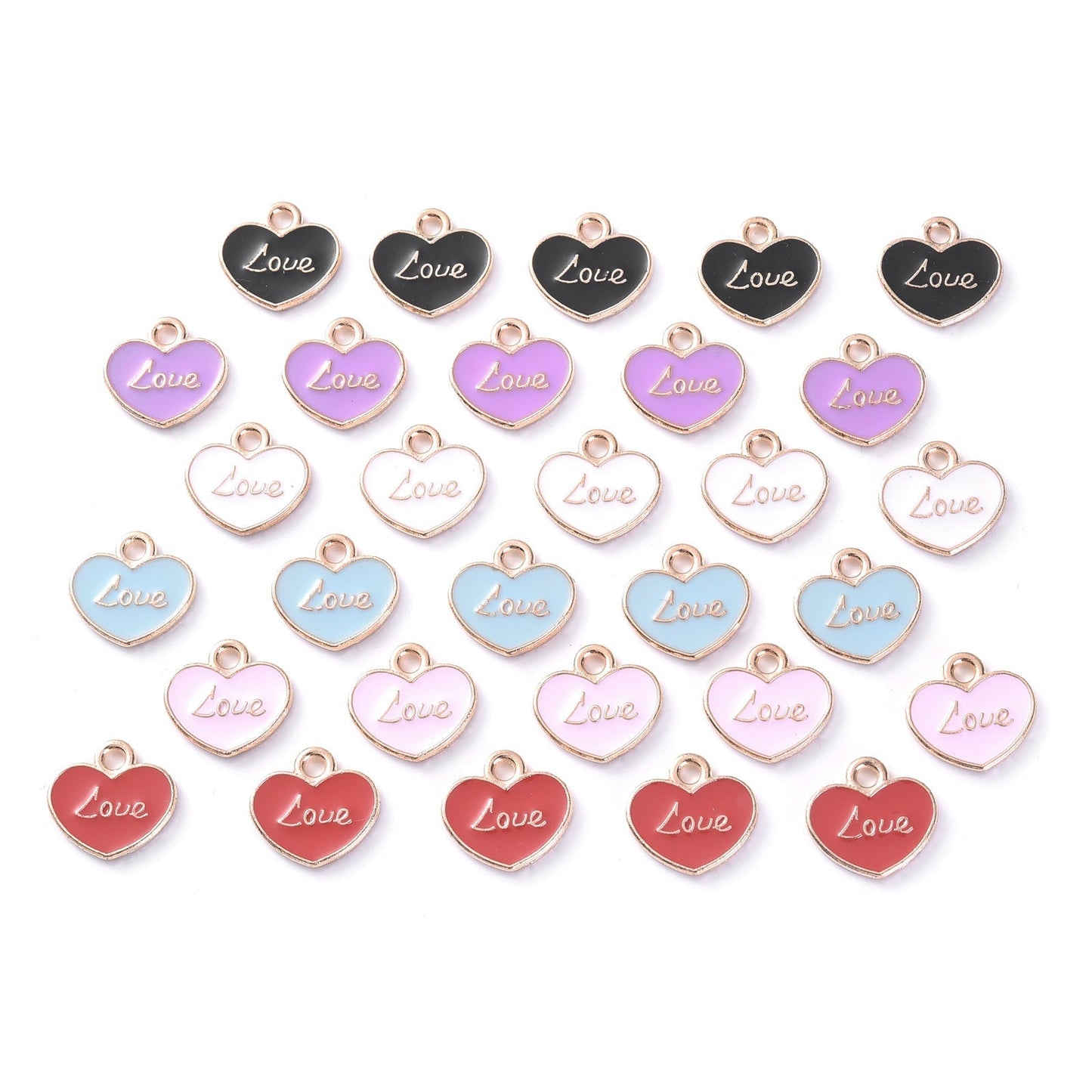 10pcs Colorful Love Printing Heart Shape Charms 12x11mm Delicate Drip
