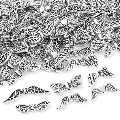 100-Piece Alloy Angel Wing Pendant Charms