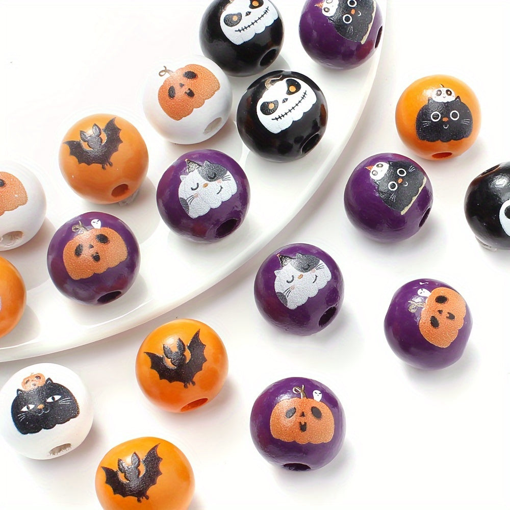 Halloween Bat Black Cat Wooden Spacer Beads