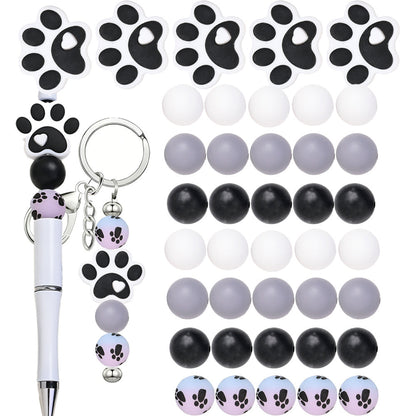 40PCS Paw Shape Silicone Bead Set