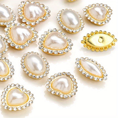 White Heart and Teardrop Rhinestone Pearl Cabochons