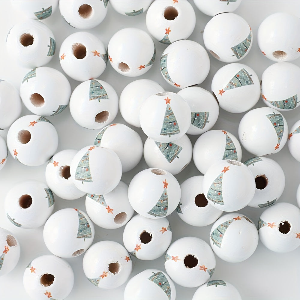 Christmas Wooden Tree Pattern Beads