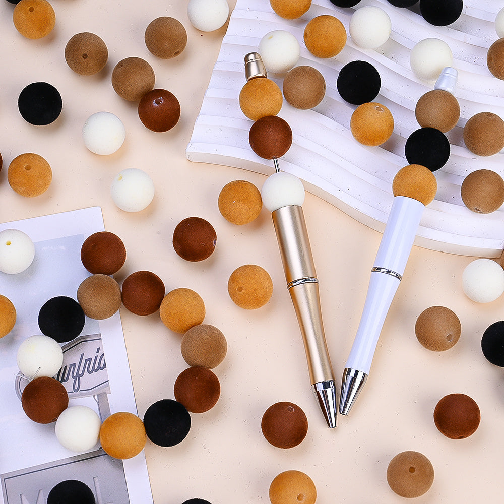 Brown Acrylic Flocked Large Hole Beads