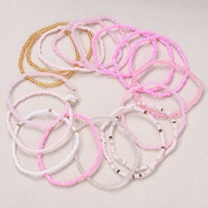 Pink Rice Beaded Bracelet Set