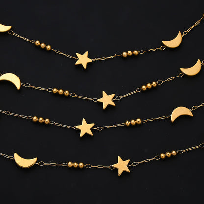 1m Gold & Silver Stainless Steel Star & Moon Bead Chain