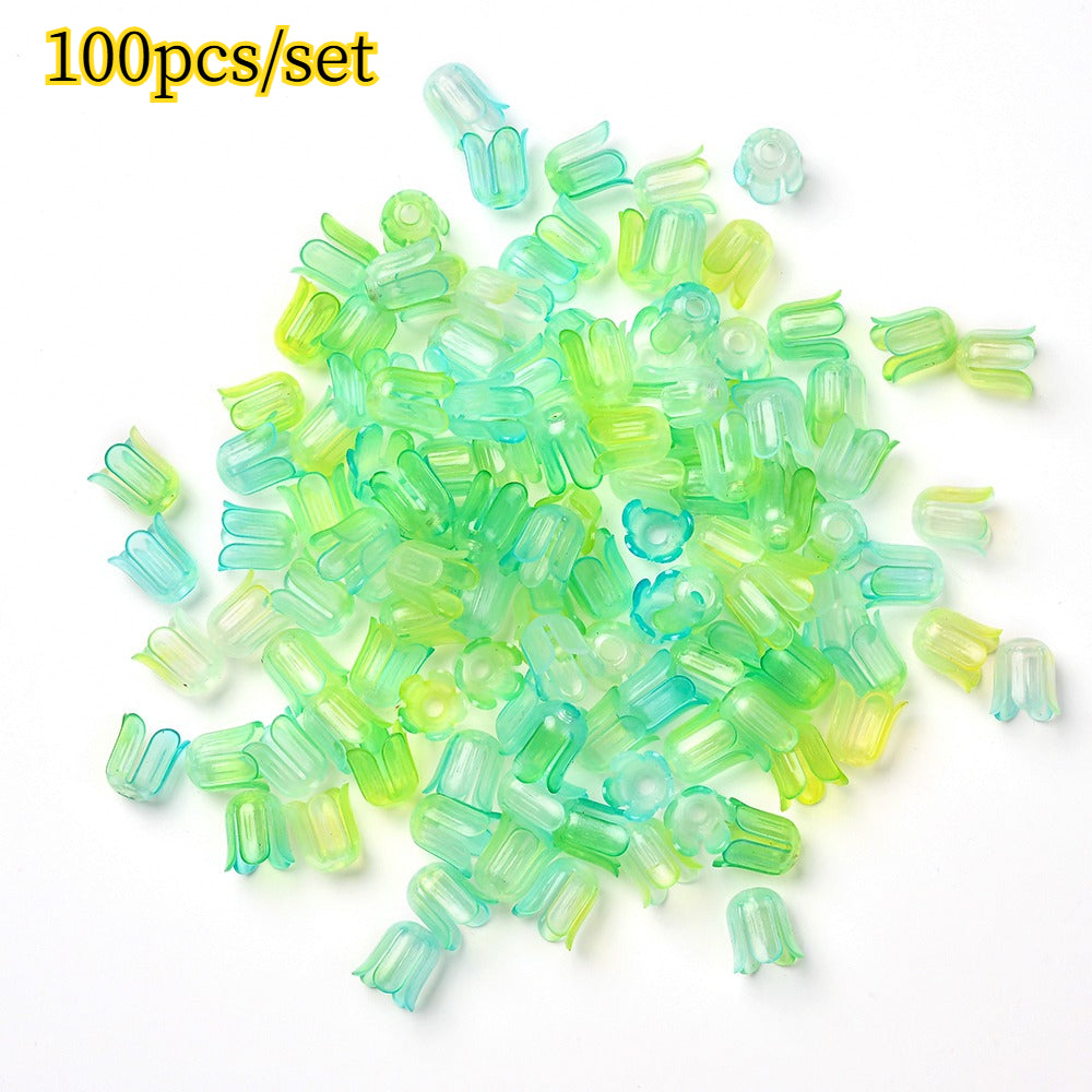 2026 New Arrival 10×11mm Gradient Flower Acrylic Bead Caps