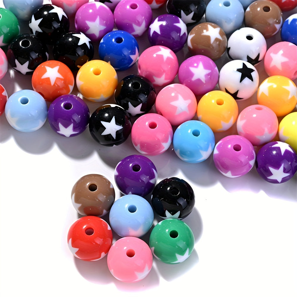 16mm 10pcs Acrylic Round Spacer Beads with Star Pattern