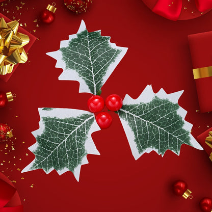 10PCS 5.5×6.5cm Christmas Holly Leaf & Berry Picks