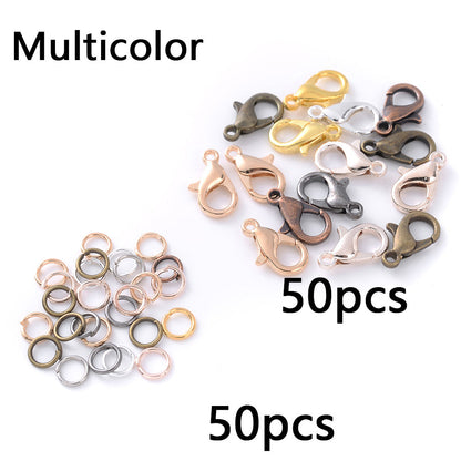 50-Piece Open Jump Rings & Lobster Clasps Jewelry Findings Set