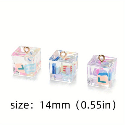 Clear Resin Square Alphabet Pendants