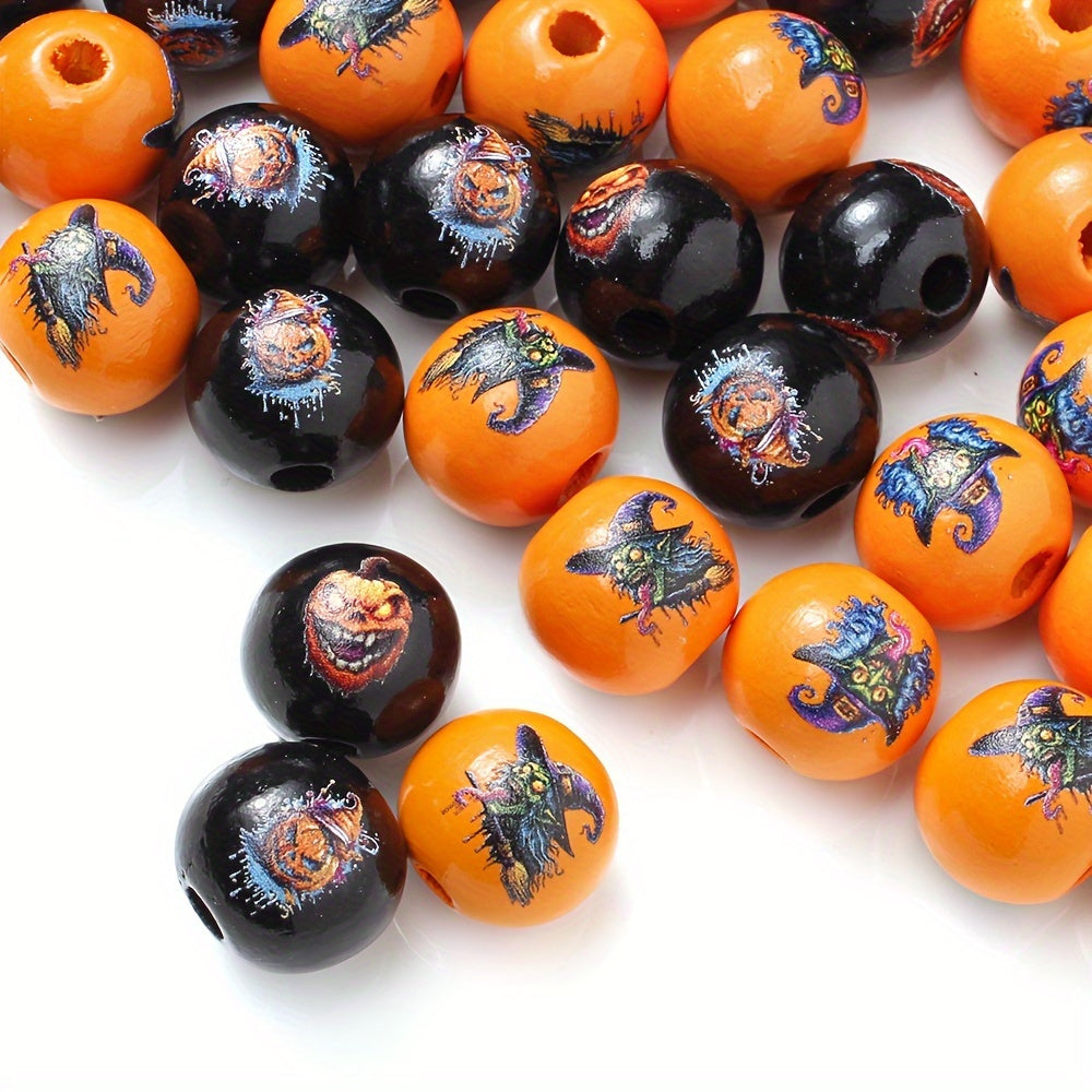 Halloween Witch Pumpkin Wooden Spacer Beads