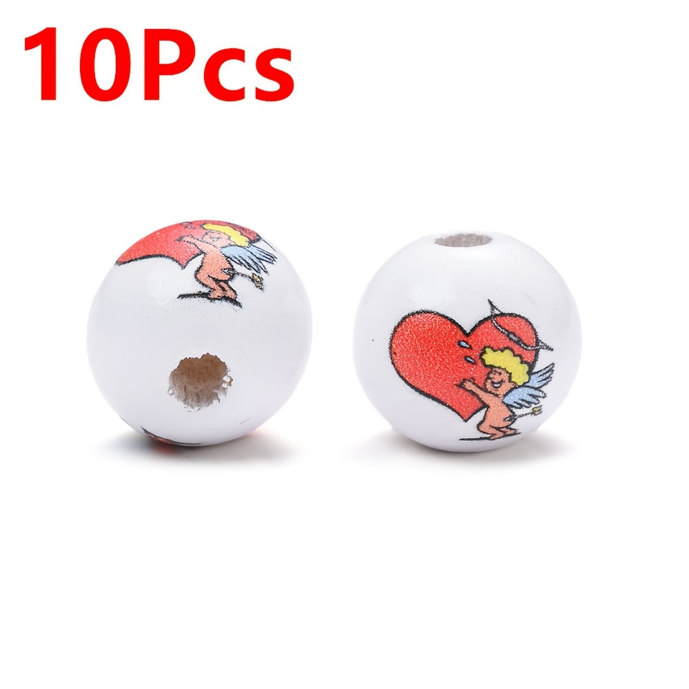 Valentine's Day Printed Wooden Spacer Beads