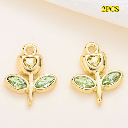Rhinestone Heart Tulip Leaf Alloy Charms
