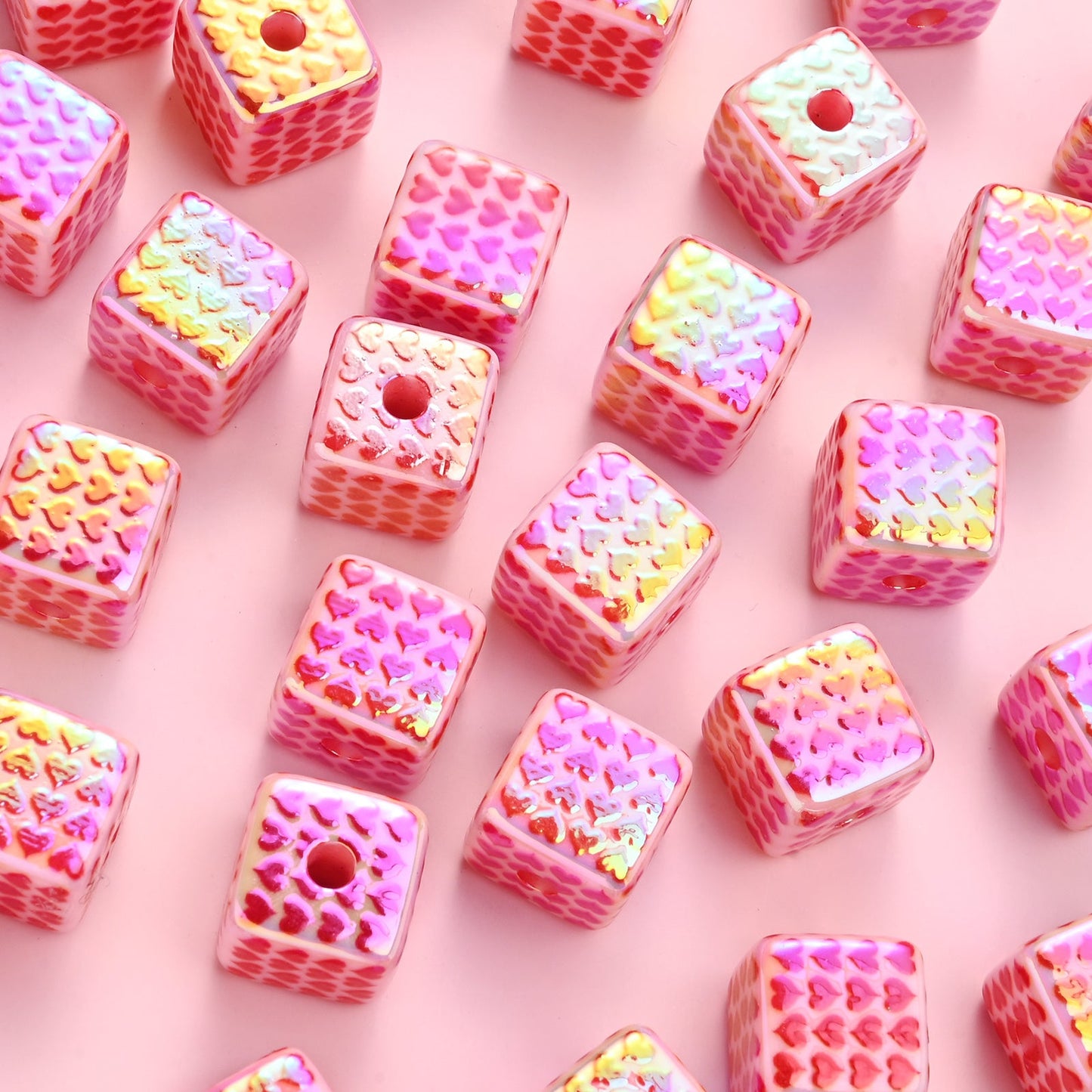 Red Square Heart Acrylic Beads