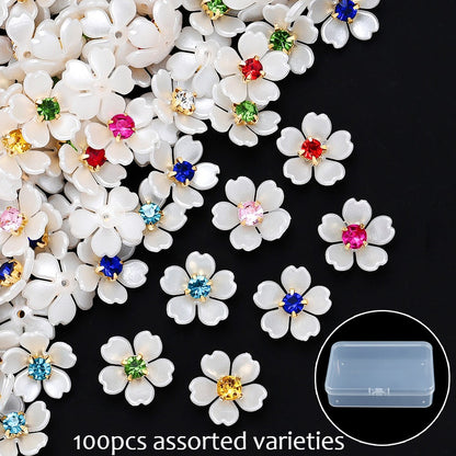 White Rhinestone Flower Acrylic Beads