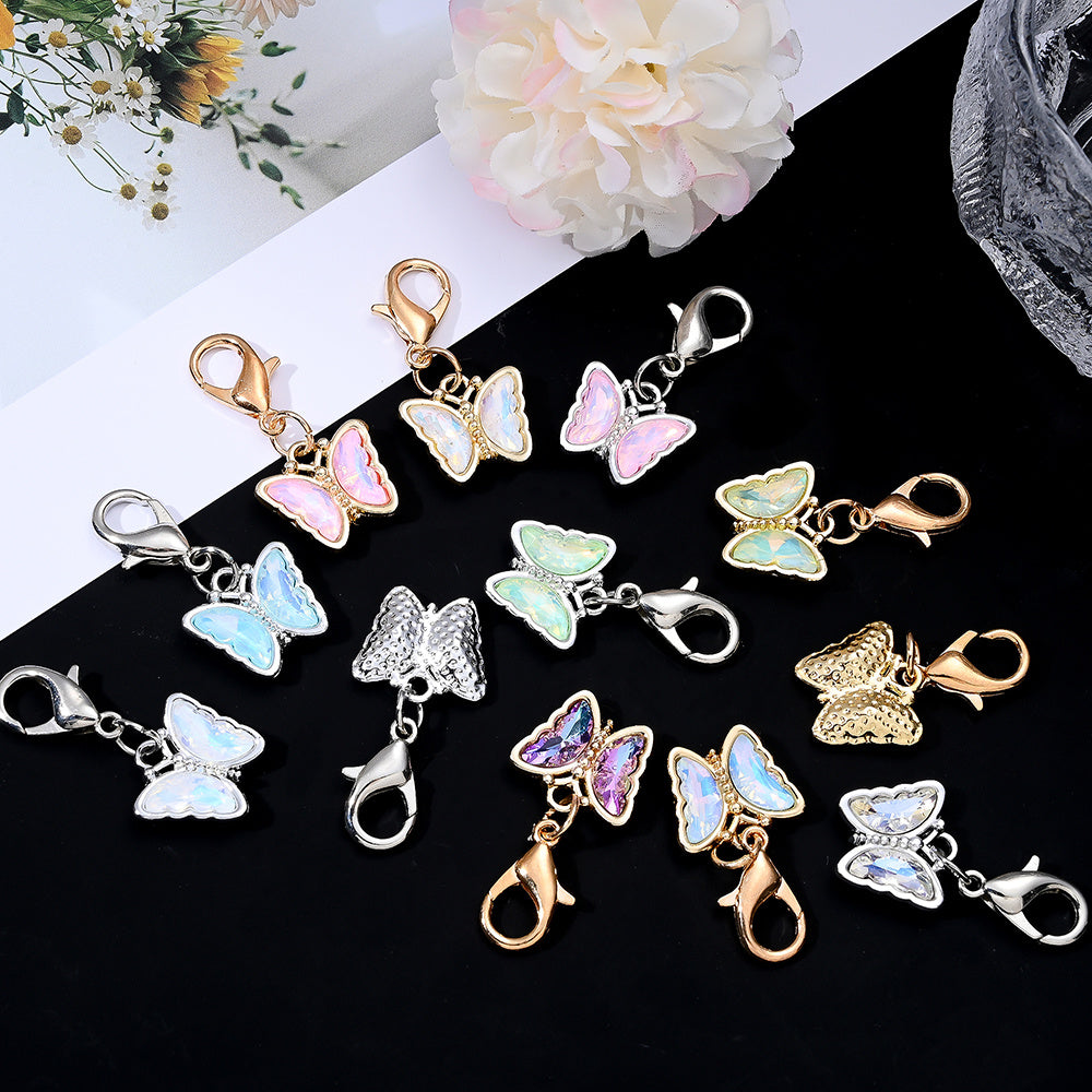 18PCS Multicolor Rhinestone Butterfly Mini Keychain Set