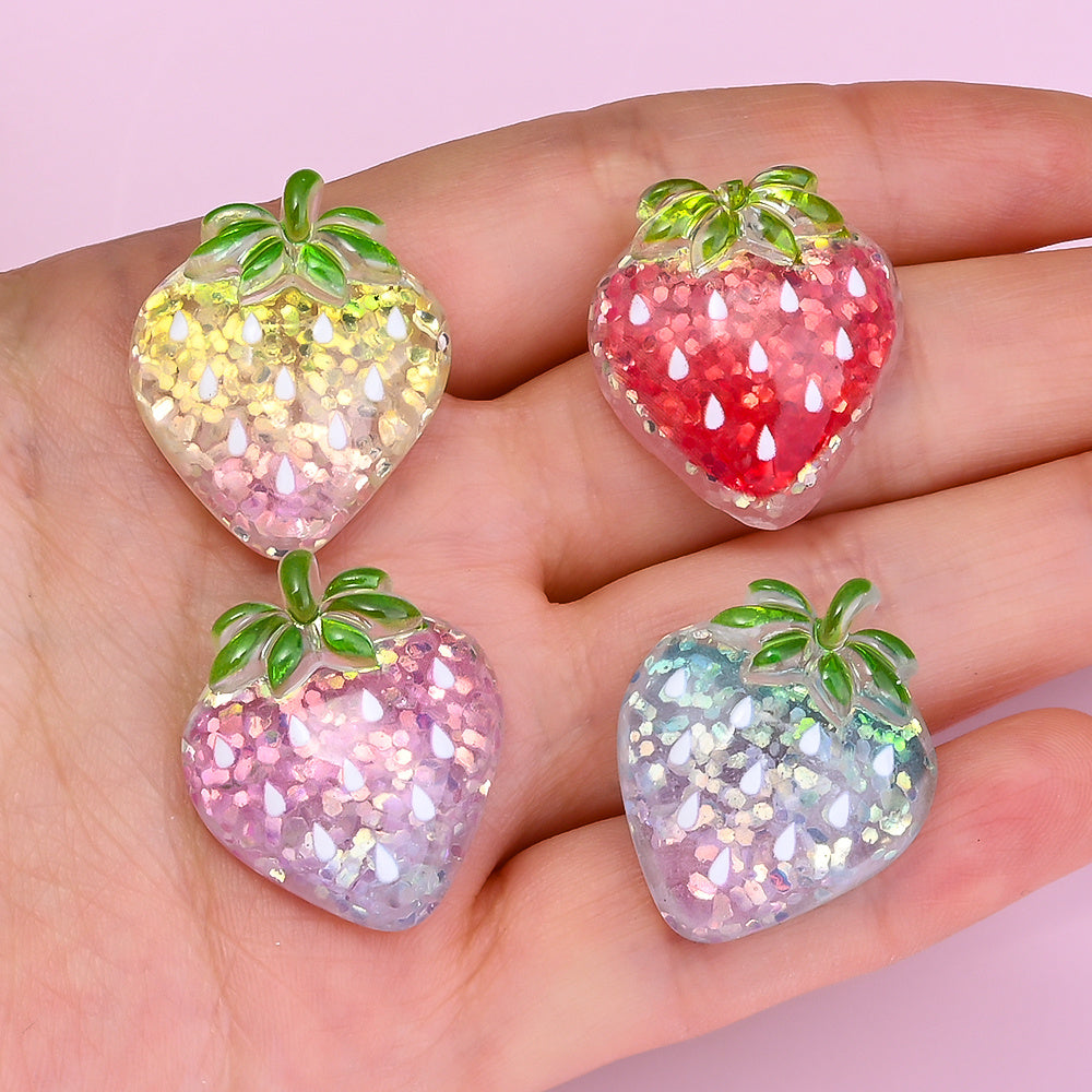 10PCS 27×22mm Glitter Strawberry Resin Flatback Embellishment Set