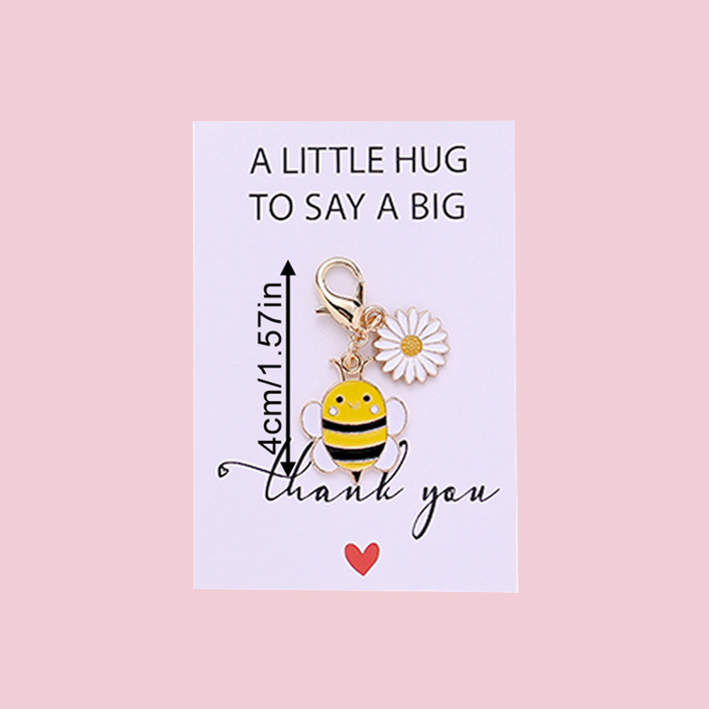 Yellow Bee and Flower Keychain with Thank You Card