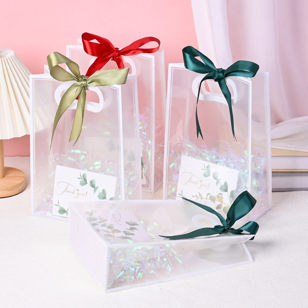 Transparent Plastic Gift Bags with Rafia Ribbon