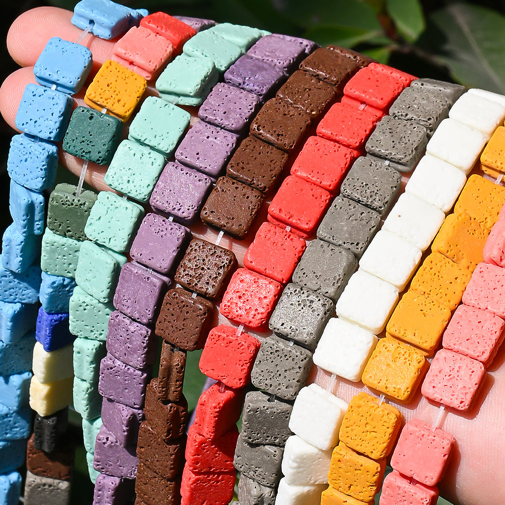 38PCS 10×10mm Square Volcanic Stone Bead Set