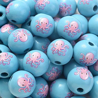 10PCS 16mm Colorful Marine Animal Wooden Bead Set