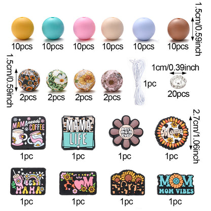 96pcs Mother's Day "MOM" Series Silicone Beads