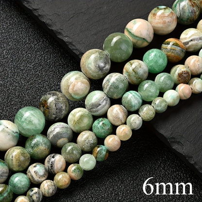 1 Strand 6/8/10/12mm Green Veined Stone Beads