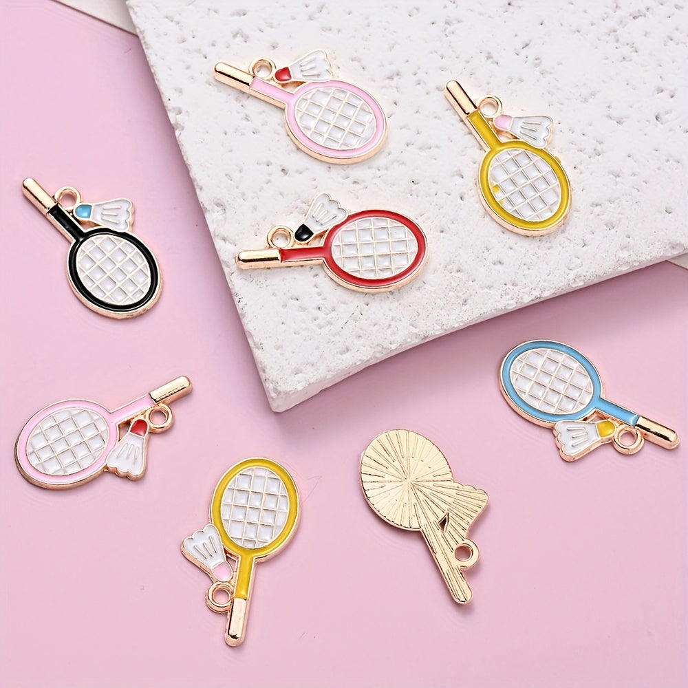 10PCS 11×22mm Colorful Badminton Racket Enamel Charm Set